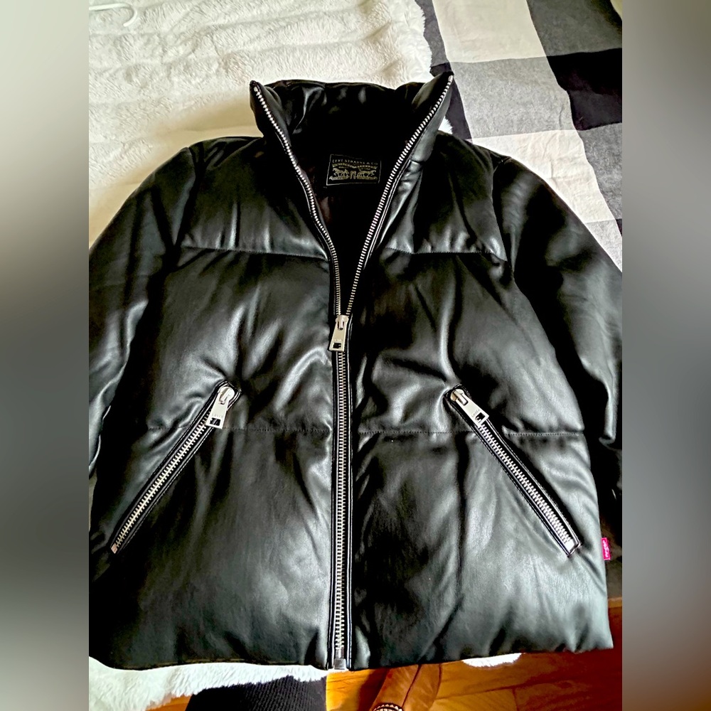 Levi's Black Quilted Puffer Coat with High Collar